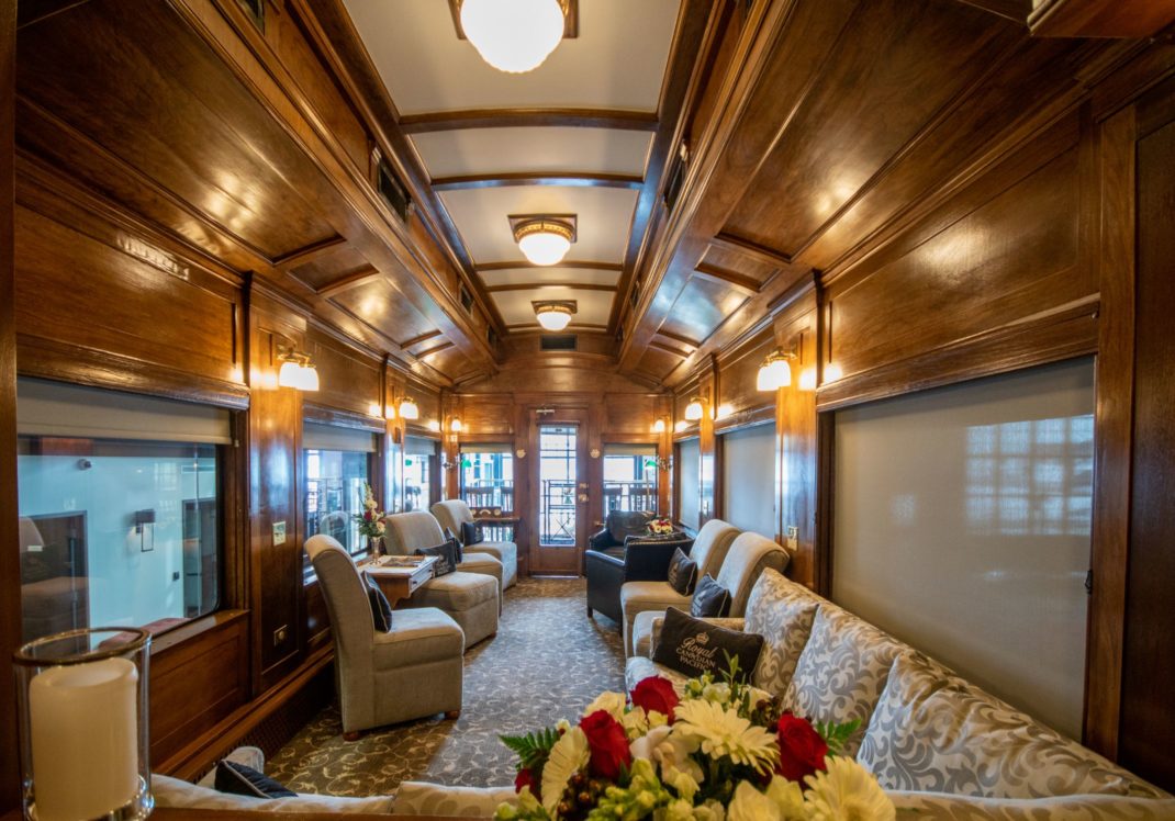 Lounge area in the train car